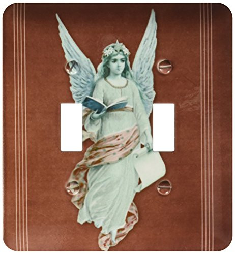 3dRose LLC lsp 53908 2 Angel in Turquoise Robe with Plum Sash and Turquoise Wings on a Plum Background and Turquoise Line Double Toggle Switch