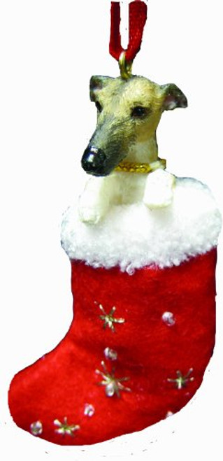Greyhound Christmas Stocking Ornament with Santa s Little Pals Hand Painted and Stitched Detail Greyhound Christmas Stocking Ornament with Santa s Little Pals Hand Painted and Stitched Detail