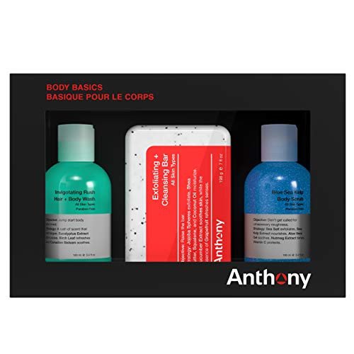 Anthony Body Basics Kit Set Includes 34 fl oz Invigorating Rush Hair   Body Wash 7 oz Exfoliating   Cleansing Bar 34 fl oz Blue Sea Kelp Body Scrub
