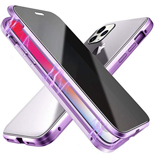 ESTPEAK Anti peep Magnetic Case for iPhone XrAnti Peeping Magnetic Double Sided Privacy Screen Protector Clear Back Metal Bumper Antipeep Phone Cases Cover for iPhone Xr  2018  Purple