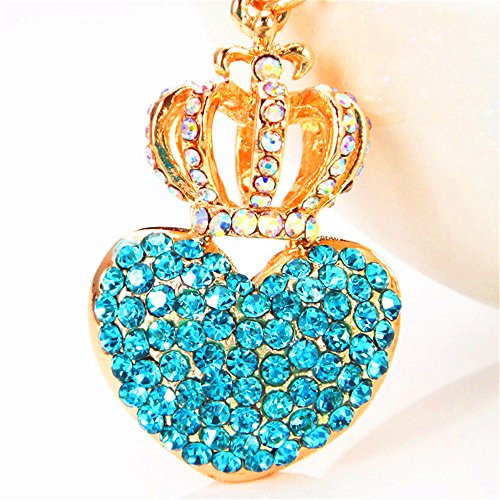 JewelBeauty Love Heart and Crown Crystal Rhinestone Keychain Key Chain Sparkling Key Ring Charm Purse Pendant Handbag Bag Decoration Holiday Gift  Blue