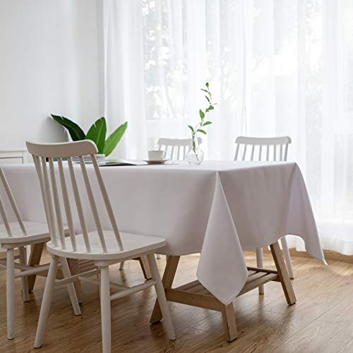 Aquazolax 60 x 84 Inch Rectangular Tablecloth Polyester Fabric Textured Furniture Table Protector for Home and Kitchen 60  x 84  White