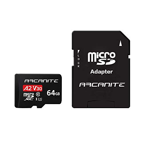 ARCANITE 64GB microSDXC Memory Card with Adapter   A2 UHS I U3 V30 4K C10 Micro SD   AKV30A264