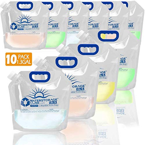 WaterStorageCube Premium Collapsible Water Container Bag BPA Free Food Grade Clear Plastic Storage Jug for Camping Hiking Backpack Emergency No Leak Freezable Foldable Water Bottle 13 Gallon 10Pack