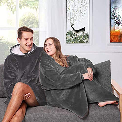 Nappo Hoodie Blanket Sweatshirt Wearable Sherpa Fleece Oversized TV Blanket  Oversize Light Grey