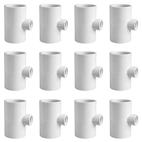 Cruzadel 12 Pack   PVC Tee Fittings for Threaded Poultry Nipples Chicken Waterer   Schedule 40 PVC 1 2 inch Slip X 1 2 inch Slip X 1 8 inch FPT