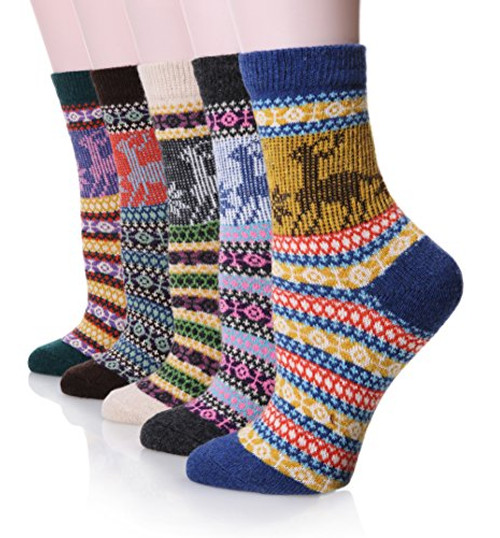 Womens Wool Socks Super Thick Heavy Thermal Fuzzy Winter Warm Crew Cold Weather Casual Socks 5 Pairs  Color A