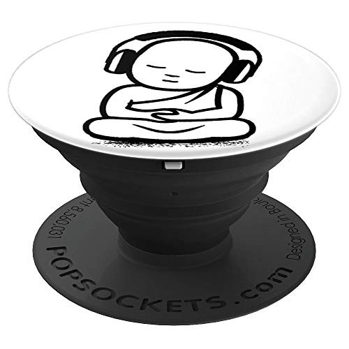 Buddha DJ Gift   Buddhist Monk Headphones White Background PopSockets Grip and Stand for Phones and Tablets