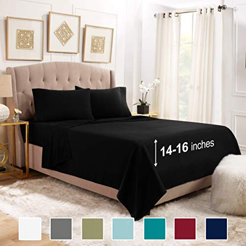 Empyrean Bedding Full Size Bed Sheets Set   4 Piece Sheets for Full Size Bed   14  16  Fitted Full Sheets   4 Piece Bed Sheets Full Set   Deep Pocket Luxury Sheets   Full Sheet Set   Black