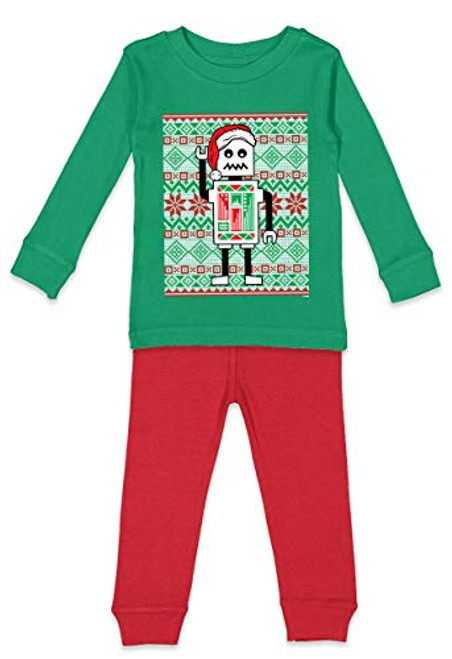Robot Santa Ugly Christmas Sweater Infant Toddler Pajama Set Kelly Top Red Bottoms 2T Robot Santa Ugly Christmas Sweater Infant Toddler Pajama Set Kelly Top Red Bottoms 2T