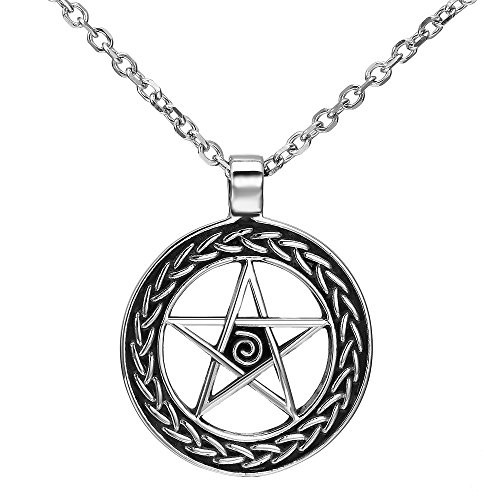 Magical Wiccan Pentagram Pentacle Pendant Stainless Steel Necklace for Men  21 inch chain