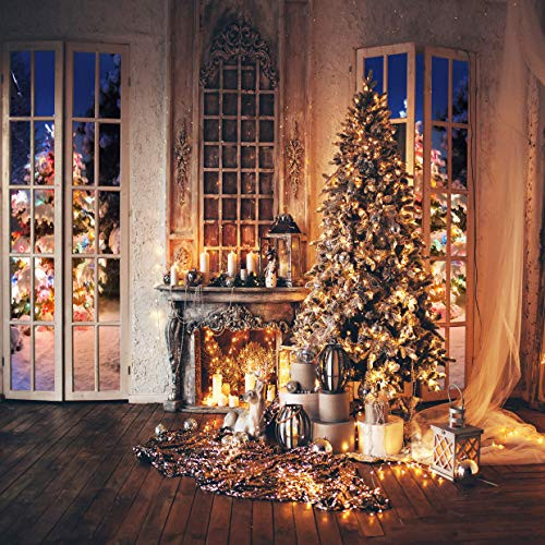 SJOLOON 10x10FT Christmas Backdrops for Photography Christmas Tree Backdrop Fireplace Backdrop for Christmas Party Decoration Banner Studio Props Photoshoot 11769