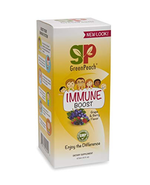 GreenPeach Immune Boost Liquid Supplement with Organic Elderberry Syrup Immunity Support for Kids and Adults with Zinc and Vitamin C Non GMO Gluten Free   Vegetarian