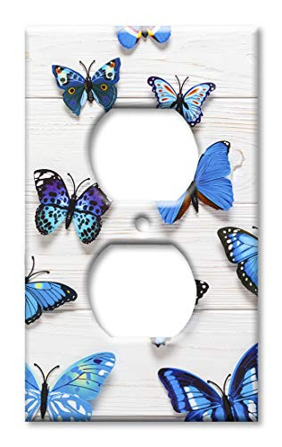 Art Plates OVER SIZED Outlet Cover OVERSIZE Outlet Switch Plate   Blue Butterflies on Wood