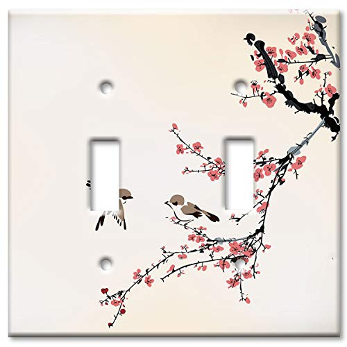 Art Plates 2 Gang Toggle OVERSIZE Switch Plate OVER SIZE Wall Plate   Birds on a Cherry Blossom