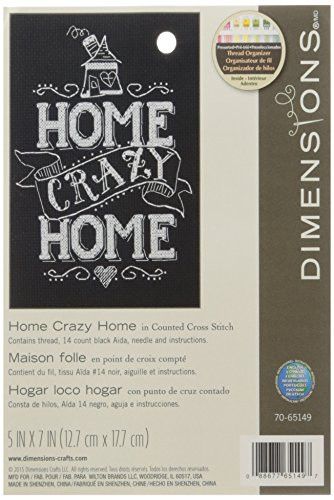 Dimensions 14 Count Home Crazy Home Mini Counted Cross Stitch Kit, 5" by 7"