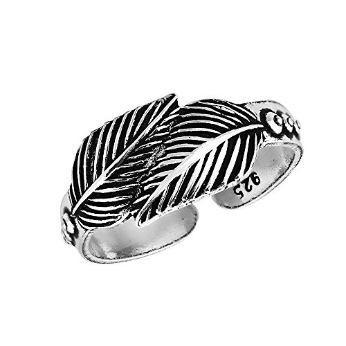 AeraVida Loving Nature Double Leaf or Feather Wrap 925 Sterling Silver Toe Ring or Pinky Ring