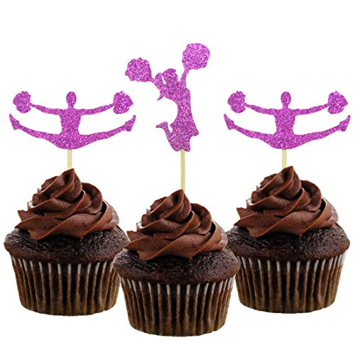 Morndew 24 PCS Glitter Cheerleader Dance Cupcake Toppers for Sport Party Baby Shower Birthday Party Wedding Party Decorations
