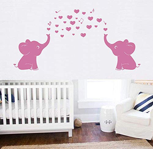 YOYOJOY Elephant Family Wall Decal with Hearts Music Quote Art Baby Nursery Wall Decor  Pink    24  X 51
