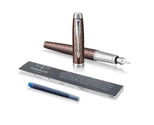 PARKER IM Premium Brown Fountain Pen Fine Nib with Blue Ink Refill  1931676