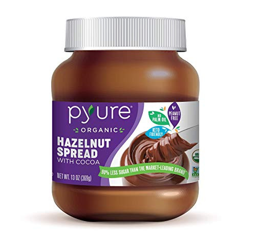 Organic Hazelnut Spread with Cocoa by Pyure   Keto Friendly No Palm Oil Vegan Peanut Free   90  Less Sugar Than the Market Leading Brand 13 Oz