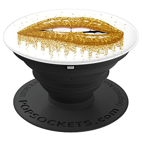 Gold Lips Pop Socket Collapsible PopSockets Grip and Stand for Phones and Tablets
