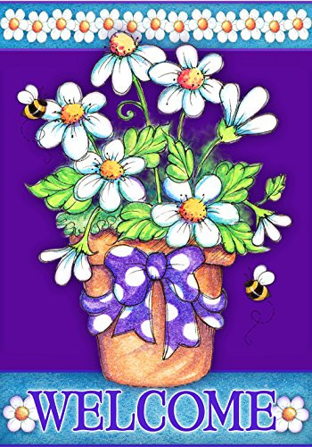 Toland Home Garden Daisy Welcome 125 x 18 Inch Decorative Cute Spring Flower Bee Garden Flag