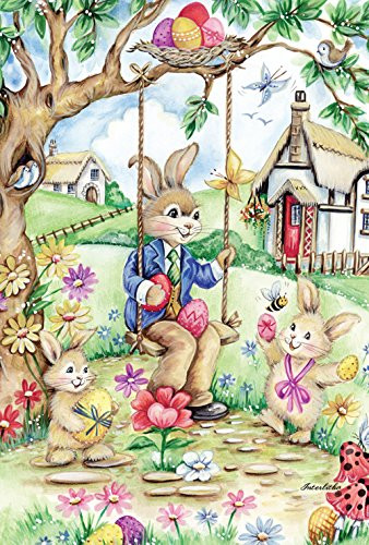 Toland Home Garden Easter Bunny Swing 28 x 40 Inch Decorative Spring Bunny Rabbit Colorful Egg House Flag
