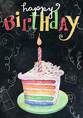 Toland Home Garden 1012277 Rainbow Cake Birthday 28 x 40 Inch Decorative Happy Chalkboard Celebration Double Sided House Flag