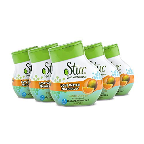 Stur   Orange Mango Natural Water Enhancer  5 Bottles Makes 100 Flavored Waters    Sugar Free Zero Calories Kosher Liquid Drink Mix Sweetened with Stevia 162 Fl Oz  Pack of 5
