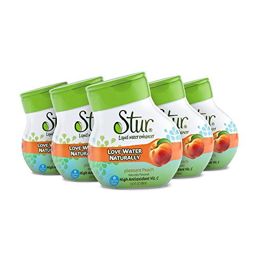 Stur   Peach Natural Water Enhancer  5 Bottles Makes 100 Flavored Waters    Sugar Free Zero Calories Kosher Liquid Drink Mix Sweetened with Stevia 162 Fl Oz  Pack of 5