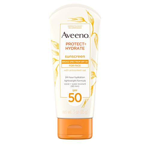 Aveeno Protect   Hydrate Face Moisturizing Sunscreen Lotion with Broad Spectrum SPF 50    Antioxidant Oat Oil Free Lightweight Sweat    Water Resistant Sun Protection Travel Size 3 oz