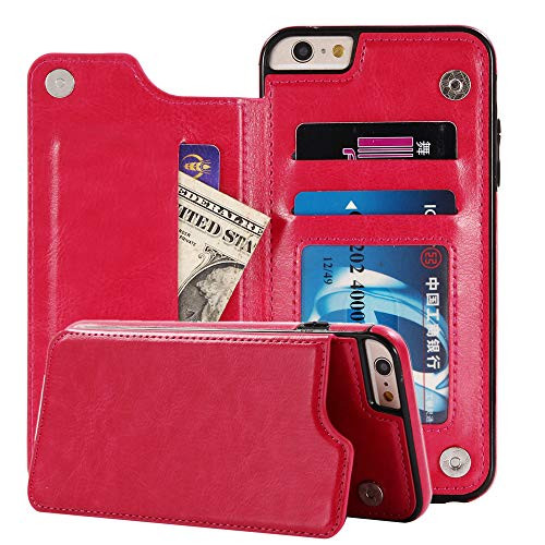 iPhone 6s Plus/6 Plus Wallet Case with Card Holder, HXAYR Premium PU Leather [Magnetic Buckle] Flip Cover Defender Shell Kickstand Protective Phone Cases Cover for iPhone 6s Plus/iPhone 6 Plus, Red