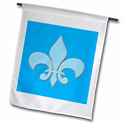 3dRose fl 165740 1 Baby Blue Fleur De Lis Outlined in Apricot and Blue Background Garden Flag 12 by 18 Inch