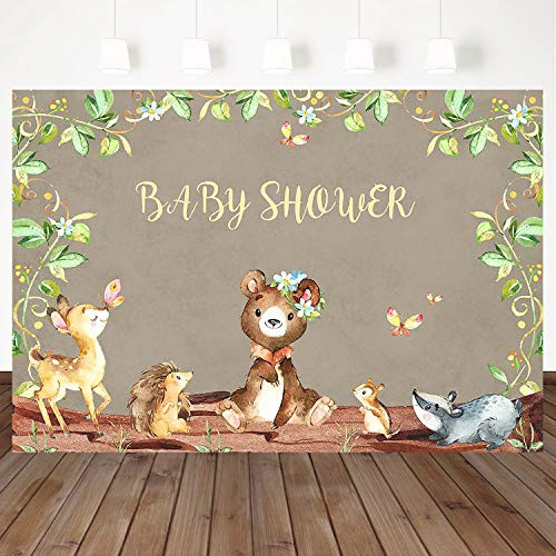 Mocsicka Woodland Baby Shower Backdrop Woodland Animals Party Background 7X5ft Vinyl Butterfly Woodland Baby Shower Party Decoration Background