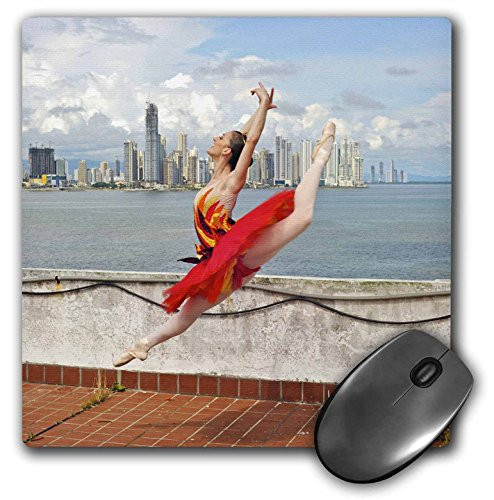 3dRose LLC 8 x 8 x 025 Inches Mouse Pad Ballerina Dances and Leaps Next to The Pacific Ocean with The City of Panama on The Background  mp 10024 1