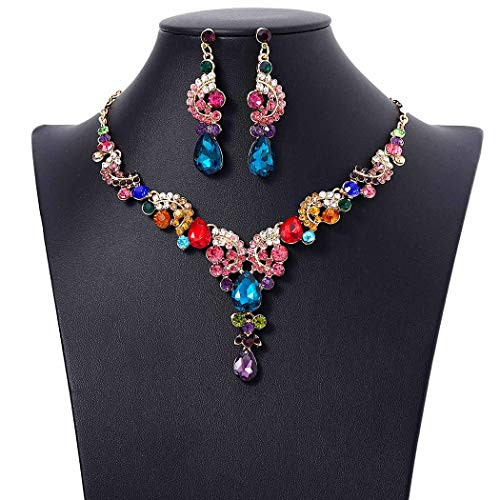 Campsis Bridal Wedding Statement Necklace Colorful Crystal Necklaces Baroque Teardrop Enamel Necklace Earring Jewelry Set for Women Campsis Bridal Wedding Statement Necklace Colorful Crystal Necklaces Baroque Teardrop Enamel Necklace Earring Jewelry Set for Women