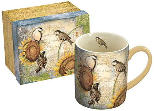 LANG - 14 oz. Ceramic Coffee Mug -Sunflower Birds, Art by Susan Winget - Chickadees & Sunflowers