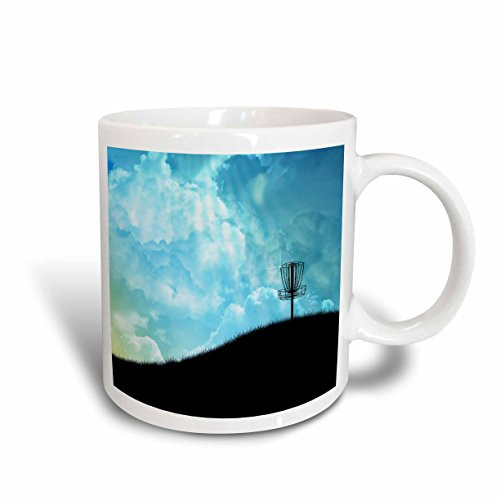 3dRose mug 120327 1 Basket on a Hill Silhouette of a Frisbee Disc Golf Basket with Chain on Colorful Hill Ceramic Mug 11 Ounce