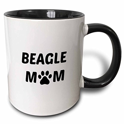 3dRose 256547 4 Beagle mom Picture of a Dog paw Background Ceramic Mug 11 oz Black White