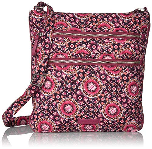 Vera Bradley Signature Cotton Triple Zip Hipster Crossbody Purse Raspberry Medallion