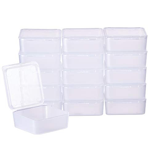BENECREAT 24 Pack Square Frosted Clear Plastic Bead Storage Containers Box Case with Lids for ItemsPillsHerbsTiny BeadJewerlry Findings and Other Small Items   153x153x063 Inches