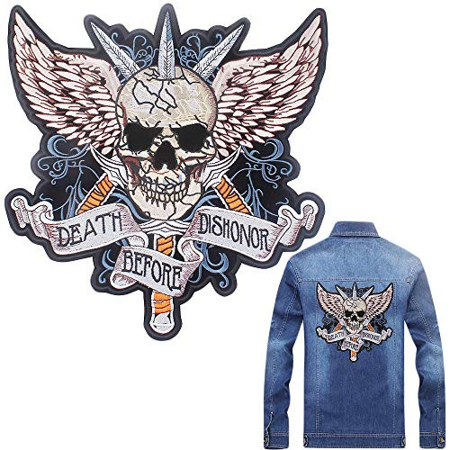 Skull Iron on Patch   Eagle Wings Embroidered DEATH BEFORE DISHONOR   Badge Appliques   Punk Rocker Rider Motorcycle Biker Patches   Iron or Sew on Jackets Vest Back   Garments Stickers Accessories