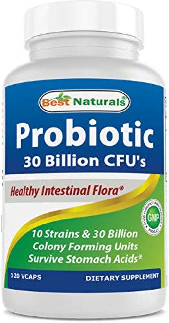 Best Naturals Probiotic 10 Strains   30 Billion CFU Intestinal Flora 120 Veggie Capsules   Shelf Stable probiotic  4146365