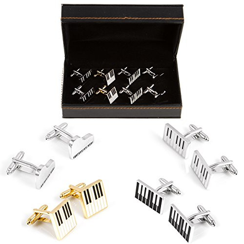 MRCUFF Piano Keys Grand Music 4 Pairs Cufflinks in a Presentation Gift Box   Polishing Cloth