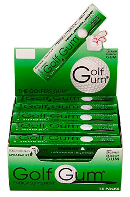 Golf Gum The Golfers Gum Liquid Core Xylitol Gum Sugar Free Aspartame Free Caffeinated Gum Spearmint 5 Pieces of Gum Per Pack 15 Pack Golf Gum The Golfers Gum Liquid Core Xylitol Gum Sugar Free Aspartame Free Caffeinated Gum Spearmint 5 Pieces of Gum Per Pack 15 Pack