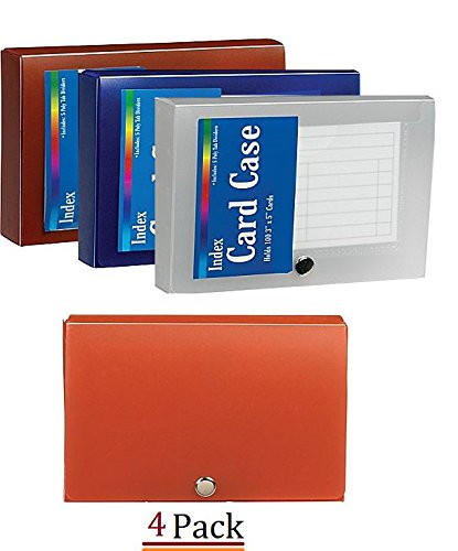 1InTheOffice Index Card Case, 3" x 5" Index Card Holder, Assorted Colors"4 Pack"