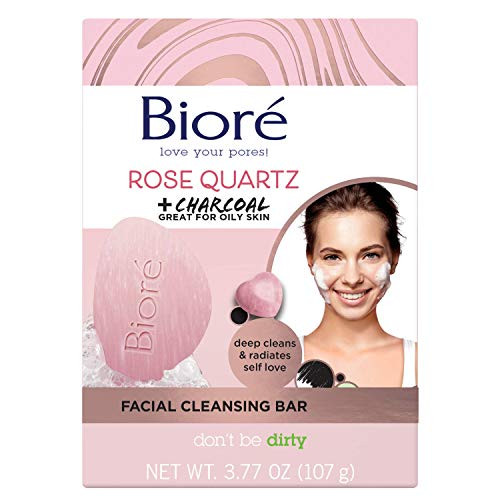 Biore Rose Quartz With Charcoal Facial Cleansing bar Exfoliating bar Soap Daily Face Wash Oil Free Dermatologist Tested Cruelty Free Vegan Friendly Paraben Free