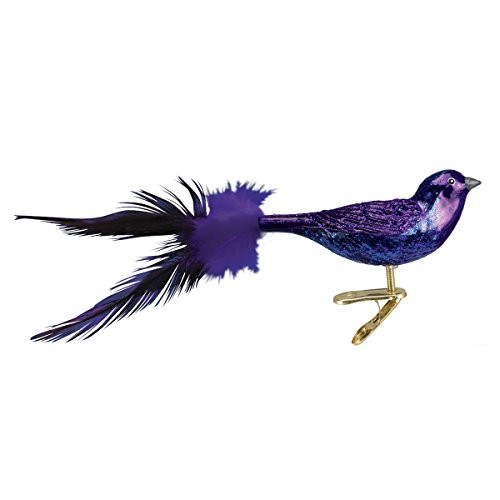 Old World Christmas Glass Blown Clip On Ornament with Gift Box Birds Collection  Purple Martin