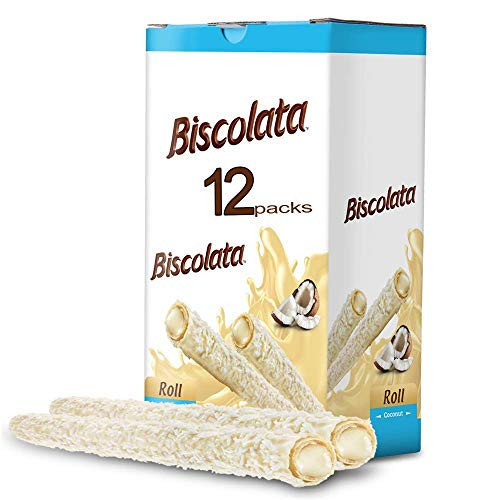 Biscolata Rolled Wafers Snacks with Premium Chocolate Cream Filled   Coconut   Pack of 12